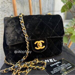 Chanel Quilted Velvet Mini Square Classic 90s Vintage Single Flap Crossbody